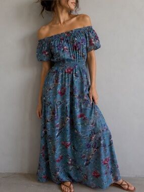 Guadalupe Design Smocked Floral Maxi Dress Small Off‎ the Shoulder Beach Summer